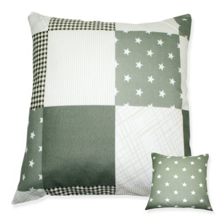 Kissenhülle Patchwork Sterne grau kiesel Druck Kissenbezug Dekokissen Zierkissen