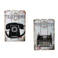 Holzschild Old Style Telefon oder Schreibmaschine Shabby...