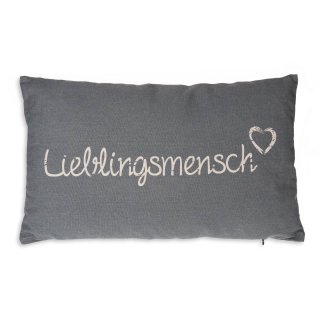 Lieblingsmensch Deko Kissen Bezug 30x50 cm Baumwolle Kissenhülle grau