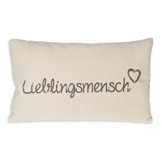Lieblingsmensch Deko Kissen Bezug 30x50 cm Baumwolle Kissenhülle Beige mit Taupe