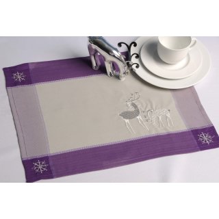 Jacquard Platzdeckchen Weihnachten 33 x 45 cm mit Rentier bestickt lila silber