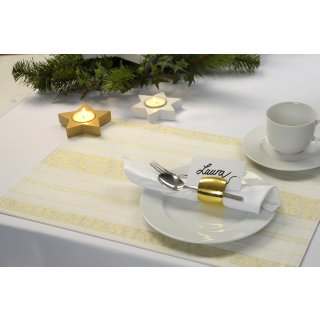 Festliches Tischset Lurex Streifen gold Platzdeckchen mit Ornamenten ca. 33x48 cm creme