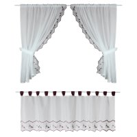 Scheibengardine Schlaufen 155x45 cm Stickerei wilde Rosen Voile Bistrovorhang