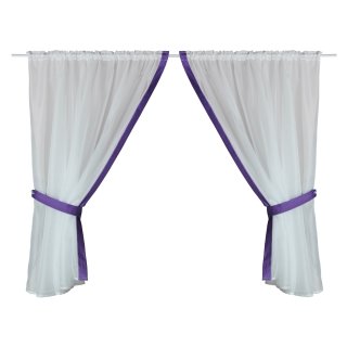 Gardinenset 4-tlg Voile 2x ca. 140x120 cm Fenstergardine mit lila Borte Punkte