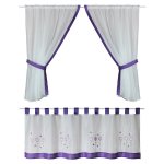 Gardinenset 4-tlg Voile 2x ca. 140x120 cm Fenstergardine mit lila Borte Punkte