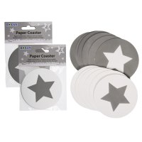 Papier-Untersetzer Glasuntersetzer rund ca. 9,5 cm Ø  6er Set grau Stern weiß