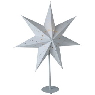 Weihnachtsstern Papier Stern Lampe mit Metalfuß 10 LED 47 cm Höhe in Weiß #1760
