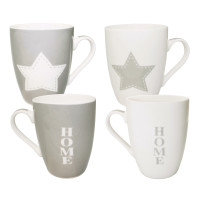 Kaffeetasse 2-seitig Stern & Home Grau auf Weiß Henkel Tasse Porzellan Kaffeebecher