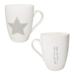 Kaffeetasse 2-seitig Stern & Home Grau auf Weiß Henkel Tasse Porzellan Kaffeebecher