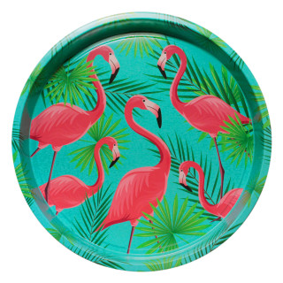 Rundes Serviertablett Flamingo Design Metall Tablett Ø ca. 33 cm Flamingos & Palmen