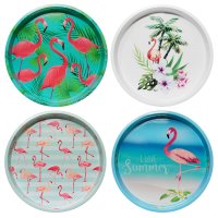 Rundes Serviertablett Flamingo Design Metall Tablett Ø ca. 33 cm Flamingo & Blumen