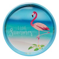 Rundes Serviertablett Flamingo Design Metall Tablett Ø ca. 33 cm Summer Beach