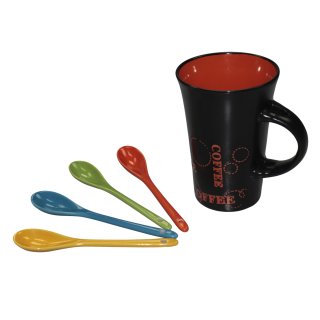 Keramik Kaffeebecher 400ml – Klassische Porzellantasse Mit Henkel Für Heiß- Und Kaltgetränke, Spülmaschinengeeignet (Streifen-Design)