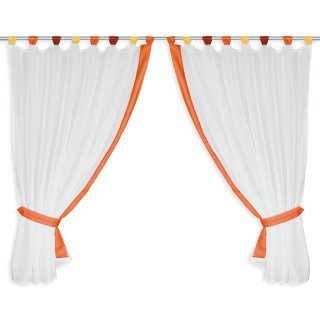 Fenster Vorhang weiß Schlaufen & Band orange Gardinenset 4-tlg Voile 2x 140x120 cm