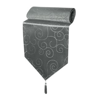 Tischläufer 33x210 cm Grau Damast Ornamente klassisch Tischdecke Läufer spitz zulaufend