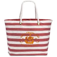 Einkaufstasche Strandtasche Shopper Bast rot weiß gestreift mit Stickerei gold