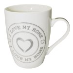 Kaffeetasse "I love my home" Henkel Tasse mit Herz Porzellan Becher Weiß mit Grau