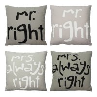 Kissenbezug Mr. Right hell Kissenhülle Baumwolle Kissen ca. 45x45 cm grau / taupe