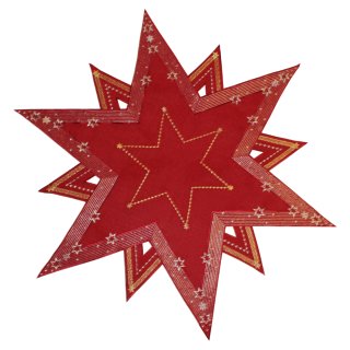 Mitteldecke Stern Rot Weihnachtsdeckchen ca. 85 cm Ø  Advent Tisch-Deko Gold Silber bestickt