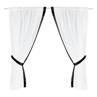 Gardinenset 4-tlg Voile 2x 140x120 cm Stangendurchzug Fenstergardine Weiß Satin-Band in Schwarz