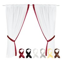 Gardinenset 4-tlg Voile 2x 140x120 cm Stangendurchzug Fenstergardine Weiß Satin-Band in Schwarz