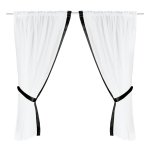 Gardinenset 4-tlg Voile 2x 140x120 cm Stangendurchzug Fenstergardine Weiß Satin-Band in Schwarz