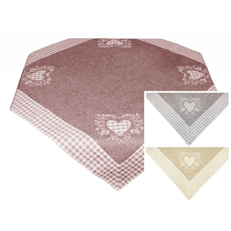 Landhaus Tischdecke 85x85 cm kariert bestickt Blumen Herz Leinenoptik, 14,95 €