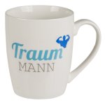 Kaffeetasse Porzellantasse Tasse Becher Porzellan weiß mit Traummann Aufdruck in Blau