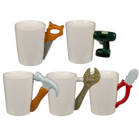Origineller Keramik-Becher Kaffeetasse Handwerker Tasse mit Werkzeug-Griff Bohrmaschine