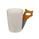 Origineller Keramik-Becher Kaffeetasse Handwerker Tasse mit Werkzeug-Griff Säge