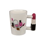 Origineller Keramik-Becher Lady Kaffeetasse Beauty Kosmetik Tasse mit Griff Lippenstift
