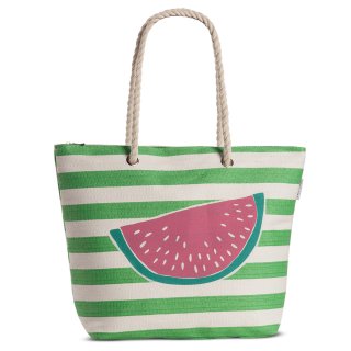 Tasche Damen Shopper Bast Beach Strandtasche Melone gestreift mit Obst-Motiv