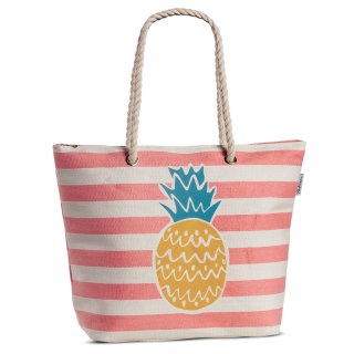 Tasche Damen Shopper Bast Beach Strandtasche Ananas gestreift mit Obst-Motiv
