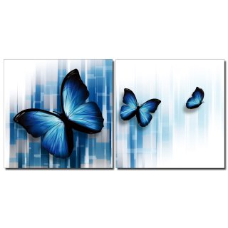 Bild Blue Butterfly Holzfaserplatte Fotodruck Wandbild 2er Set einfache Montage