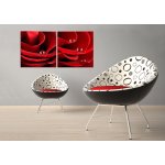 Bild rote Rose mit Tropfen Holzfaserplatte Fotodruck Wandbild 2er Set einfache Montage