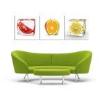 Bild Obst Eis Holzfaserplatte cooler Fotodruck Wandbild 3er Set einfache Montage