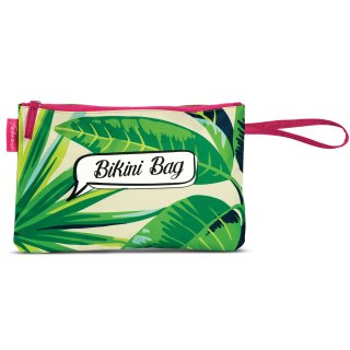 Badetasche für nasse Badesachen Bikini Bag Nylon Tasche Design Blätter grün
