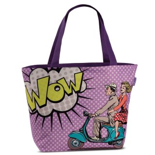 Pop-Art Tasche XL Strandtasche lila Badetasche coole Umhängetasche Comic Style Motorroller