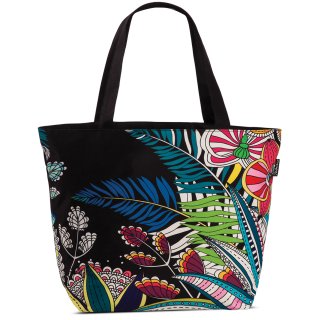 Sommer Strandtasche schwarz bunt  floral Umhängetasche Stoff Tasche mit Henkel Tragetasche