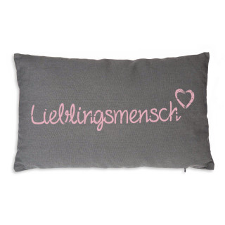 Lieblingsmensch Deko Kissen Bezug 30x50 cm Baumwolle Kissenhülle Dkl. Grau mit Rosa