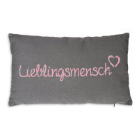 Lieblingsmensch Deko Kissen Bezug 30x50 cm Baumwolle Kissenhülle Dkl. Grau mit Rosa