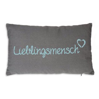 Lieblingsmensch Deko Kissen Bezug 30x50 cm Baumwolle Kissenhülle Dkl. Grau mit Bleu