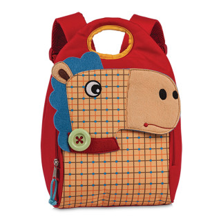 Kindergarten Rucksack Rot mit Pferd kariert Kinder Tasche 21x33 cm süß mit 3D Filz-Tier