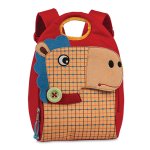 Kindergarten Rucksack Rot mit Pferd kariert Kinder Tasche 21x33 cm süß mit 3D Filz-Tier