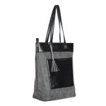 Einkaufstasche Shopper Tasche Umh&auml;ngetasche Vintage-Look Crunch Leder-Optik grau schwarz