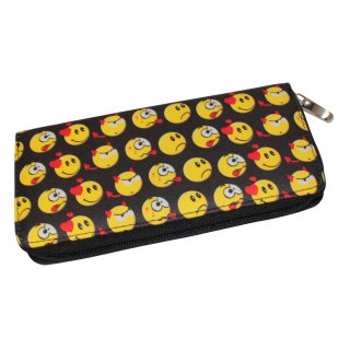 Emoji Geldbörse mit Smileys Reißverschlussbörse Geldbeutel Portemonnaie Schwarz