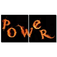 Bild Power Flammen-Schrift Holzfaserplatte Kunstdruck Wandbild 2er Set einfache Montage