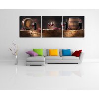 Bild 3er Set Rotwein Weinfass Landhaus Fotodruck urig Holzfaserplatte Wandbild 3-teilig #2030
