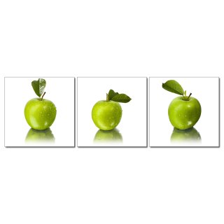 Bild Apfel green apple Fotodruck Holzfaserplatte Wandbild 3er Set einfache Montage #2031