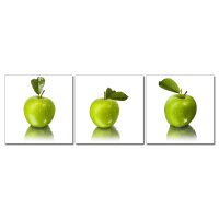 Bild Apfel green apple Fotodruck Holzfaserplatte Wandbild 3er Set einfache Montage #2031